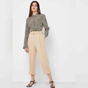 Topshop Beige Crepe Cropped Trousers